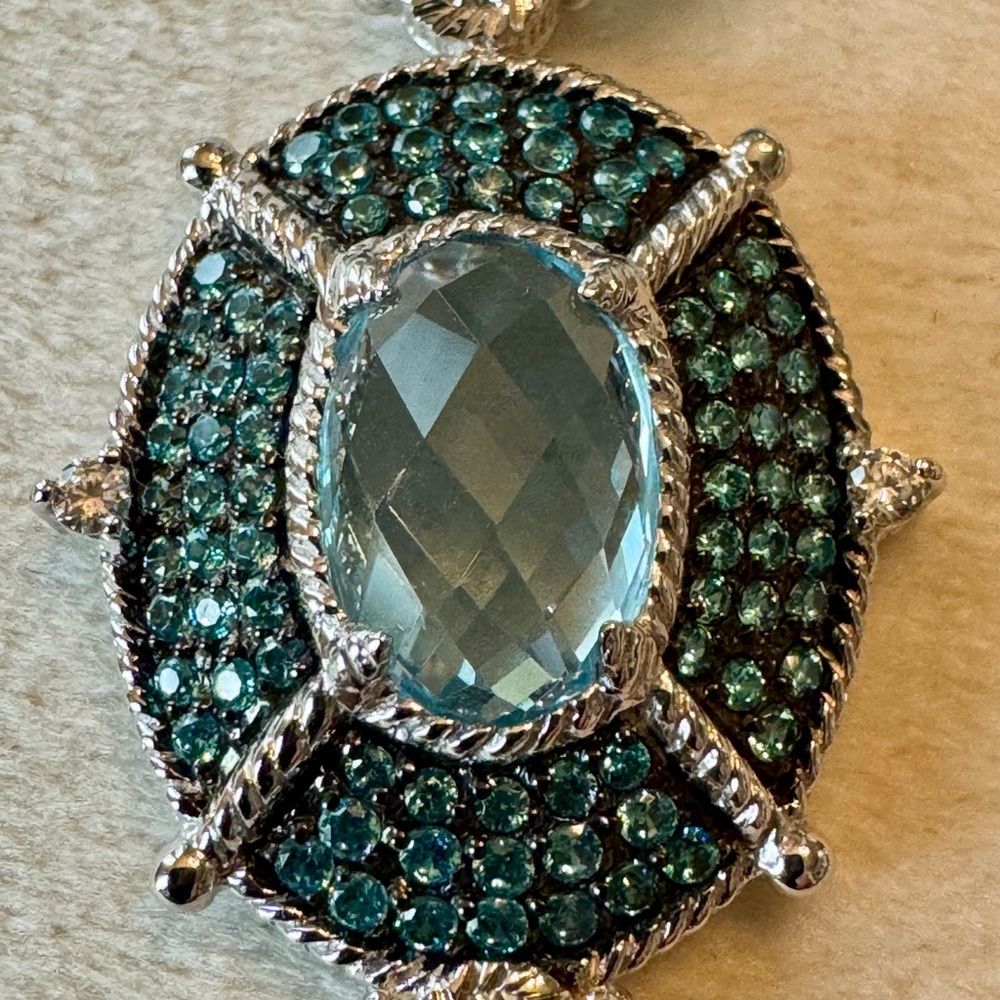 Judith Ripka Stunning Silver and Blue Topaz Dangle Earrings - Picture 6 of 8